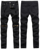 Men's Red, Orange Or Blue Denim Ripped Fashion Jeans - TrendSettingFashions 