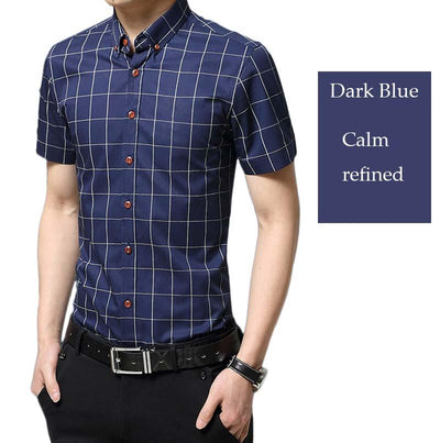 Men's Plaid Cotton Short Sleeve Shirt - TrendSettingFashions 