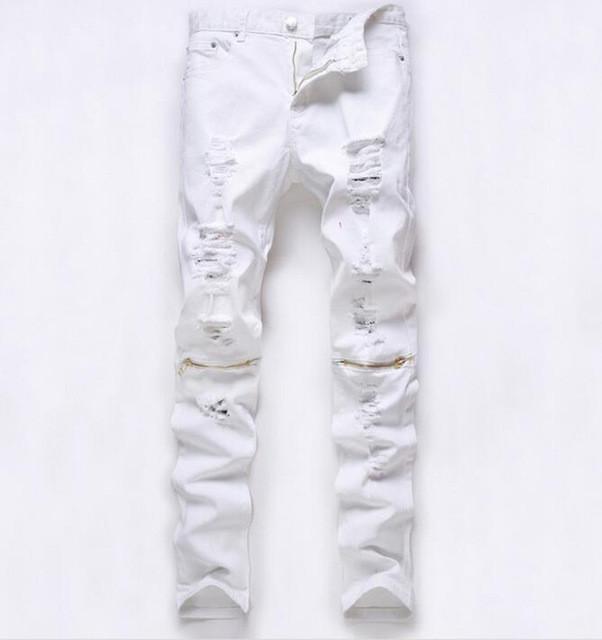 Men's Red, Orange Or Blue Denim Ripped Fashion Jeans - TrendSettingFashions 