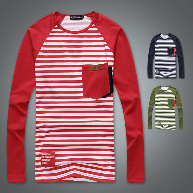 Men's Long Sleeve Striped T-Shirt - TrendSettingFashions 