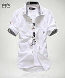 Men's Short Sleeve Shirt With White Collar - TrendSettingFashions 