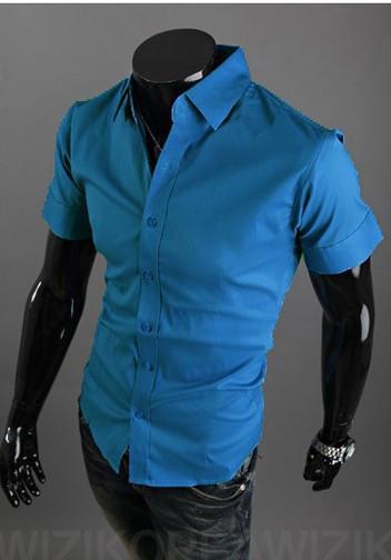 Short Sleeve Solid Business Men Shirt - TrendSettingFashions 