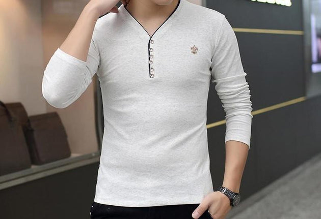 Men's Fashionable V-Neck Button Up Shirt - TrendSettingFashions 