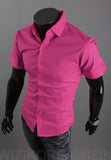 Short Sleeve Solid Business Men Shirt - TrendSettingFashions 
