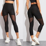 Women's Black Patchwork Mesh Leggings