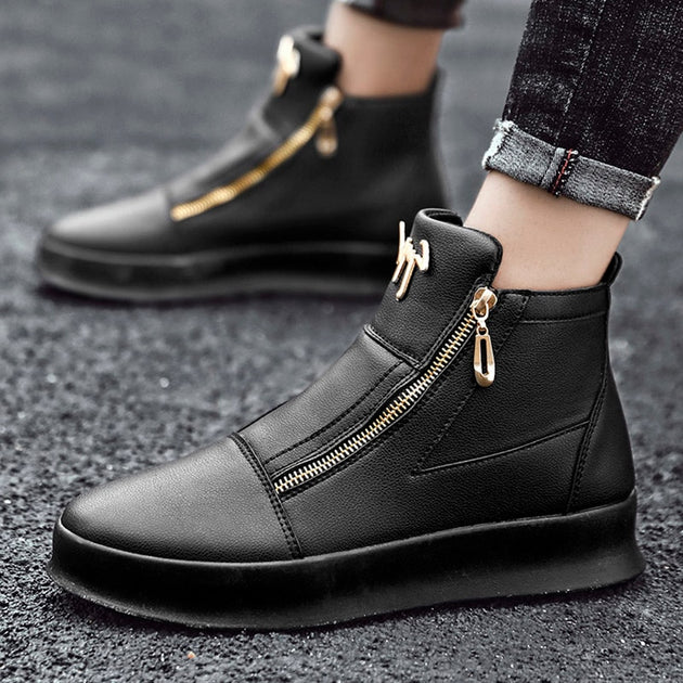 Black White Zippers High Top Mens Sneakers Shoes Boots