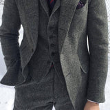 Men's Gray Wool Tweed Suit (Jacket +Vest +Pants)