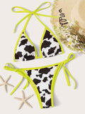 Women's Cow Print Deep V-neck Bikini