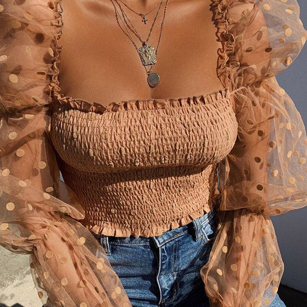 Women Mesh Sheer Blouse