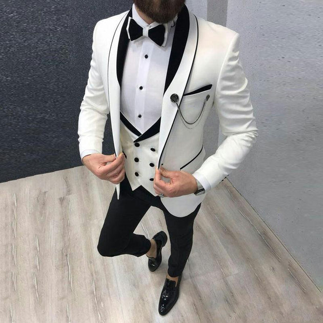 Men's Classy White Three PC Lapel Suit(Up To 4XL) - TrendSettingFashions 