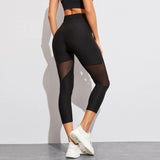 Women's Black Patchwork Mesh Leggings