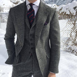 Men's Gray Wool Tweed Suit (Jacket +Vest +Pants)