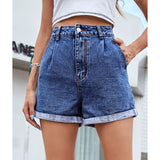 Women's Solid High Waisted Straight Jean Shorts