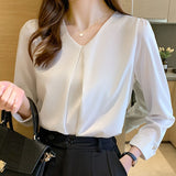 Women's White Long Sleeve Solid Color Shirt