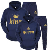 Couples Sportwear Set KING or QUEEN Printed Hooded Suits Hoodie and Pants - TrendSettingFashions 