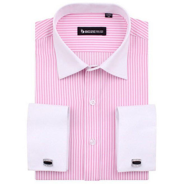 Men's French Cut Striped Dress Shirt with Luxury Button Cuffs - TrendSettingFashions 