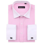 Men's French Cut Striped Dress Shirt with Luxury Button Cuffs - TrendSettingFashions 