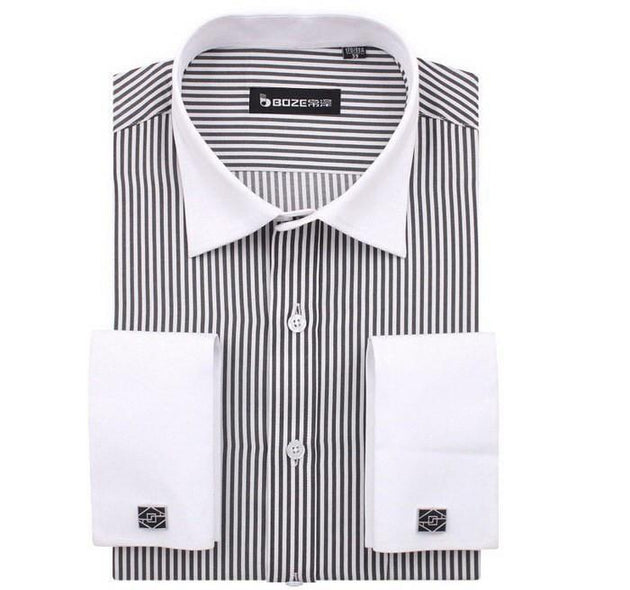 Men's French Cut Striped Dress Shirt with Luxury Button Cuffs - TrendSettingFashions 