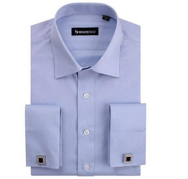 Men's French Cut Striped Dress Shirt with Luxury Button Cuffs - TrendSettingFashions 