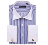 Men's French Cut Striped Dress Shirt with Luxury Button Cuffs - TrendSettingFashions 