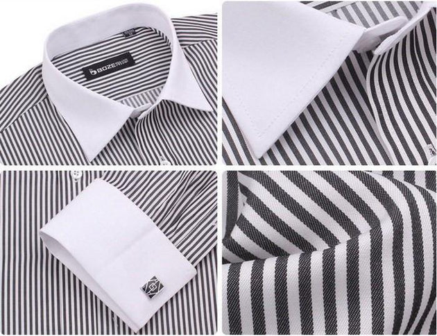 Men's French Cut Striped Dress Shirt with Luxury Button Cuffs - TrendSettingFashions 