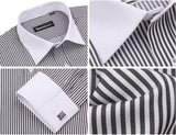 Men's French Cut Striped Dress Shirt with Luxury Button Cuffs - TrendSettingFashions 