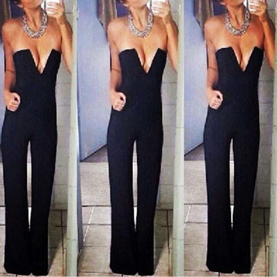 Women's V-Neck Plunge Jumpsuit in 4 Colors - TrendSettingFashions 