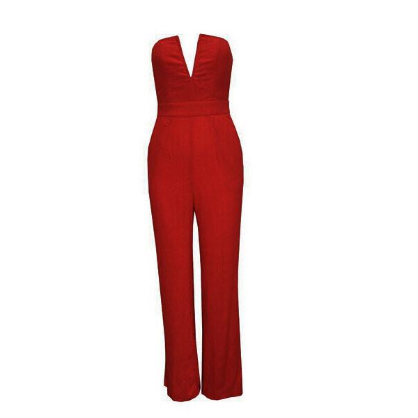 Women's V-Neck Plunge Jumpsuit in 4 Colors - TrendSettingFashions 