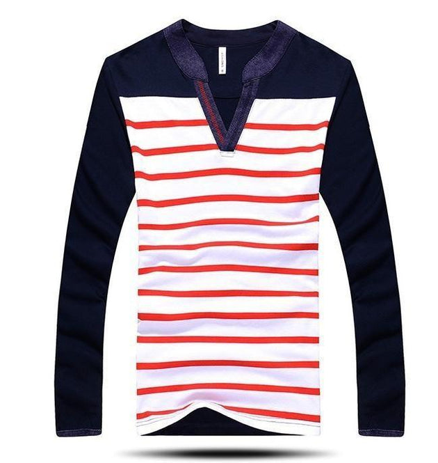 Men's V-Neck Fashion Stripe Shirt - TrendSettingFashions 