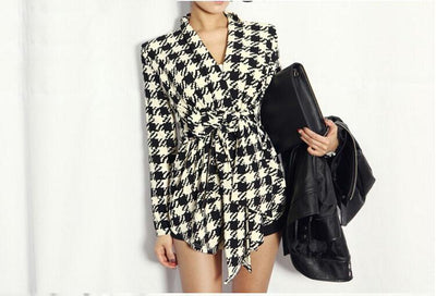 Women's Light Weight Asymmetrical Hounds Tooth Jacket - TrendSettingFashions 