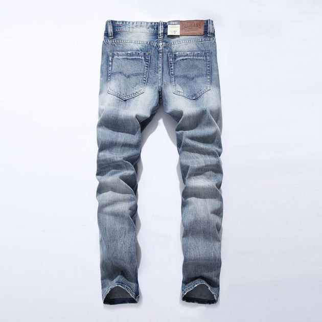 Men's Light StoneWashed Ripped Jeans - TrendSettingFashions 