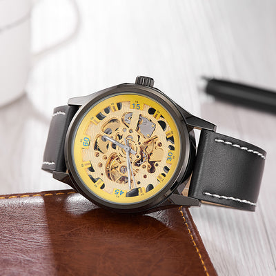 Men's Mechanical Yellow Backed Fashion Watch - TrendSettingFashions 