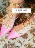 Women's Slingback Studded T-Strap Heels - TrendSettingFashions 