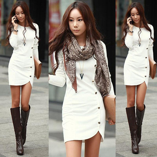 Women's Long Sleeve Fashion Mini Dress - TrendSettingFashions 