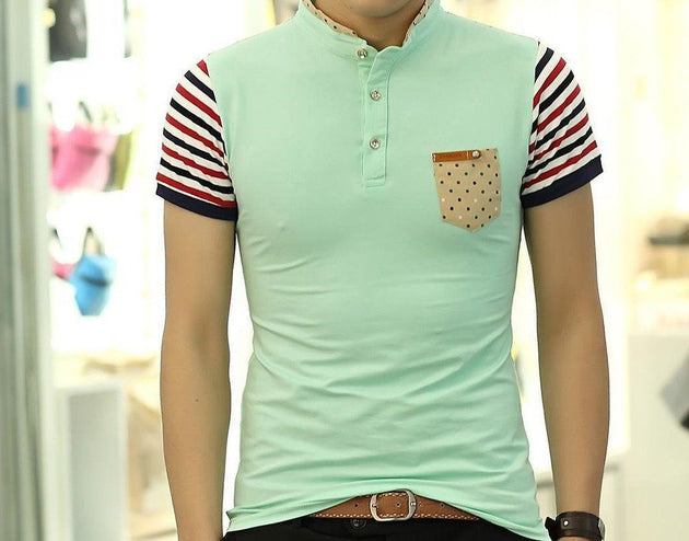 Men's Fashion Button Striped T-Shirt - TrendSettingFashions 