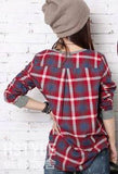 Women's Casual Patchwork Plaid Loose Fitting Top - TrendSettingFashions 