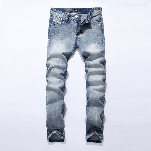Men's Light StoneWashed Ripped Jeans - TrendSettingFashions 
