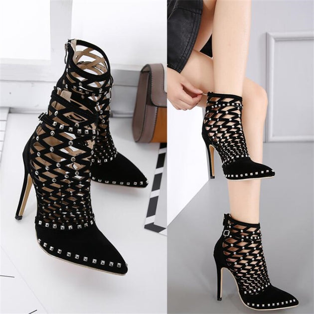 Women's Lacing Cut-Outs Ankle Boots - TrendSettingFashions 