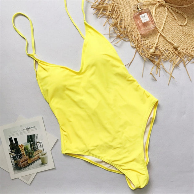 Women's V Neck Scrunch Butt Female Swimwear One Piece Swimsuit