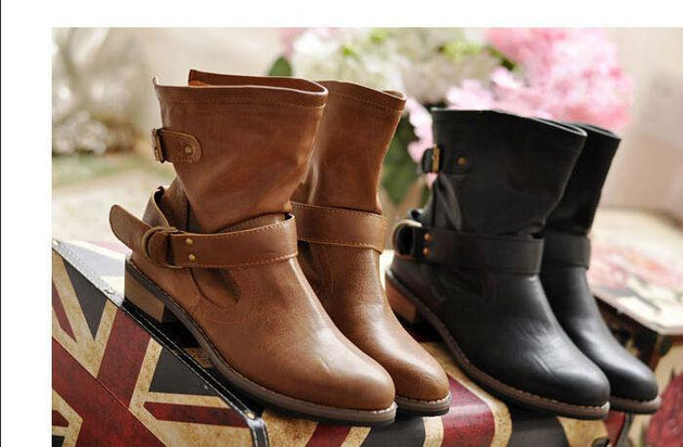 Women's Vintage Leather Ankle Boots - TrendSettingFashions 