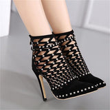 Women's Lacing Cut-Outs Ankle Boots - TrendSettingFashions 