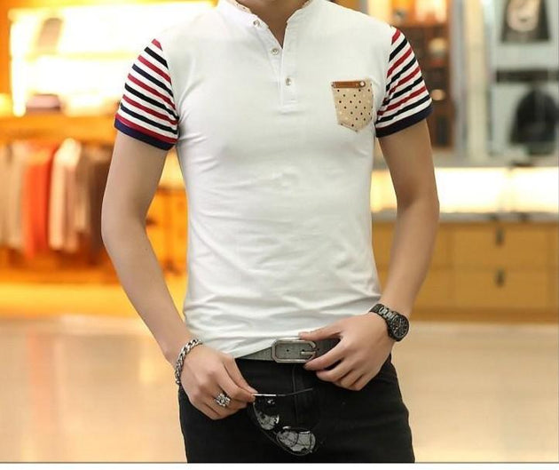 Men's Fashion Button Striped T-Shirt - TrendSettingFashions 