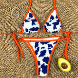 Women's Cow Print Deep V-neck Bikini