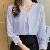 Women's White Long Sleeve Solid Color Shirt