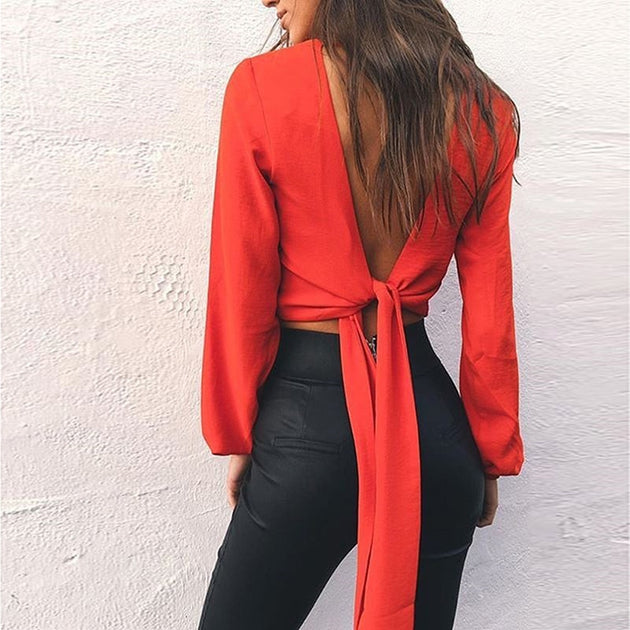 Women's Backless V Neck Sexy Blouse