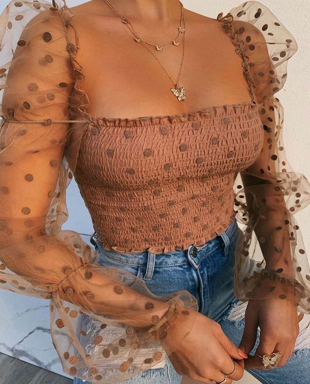 Women Mesh Sheer Blouse