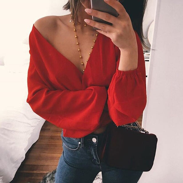 Women's Backless V Neck Sexy Blouse