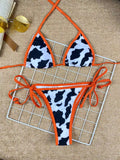 Women's Cow Print Deep V-neck Bikini