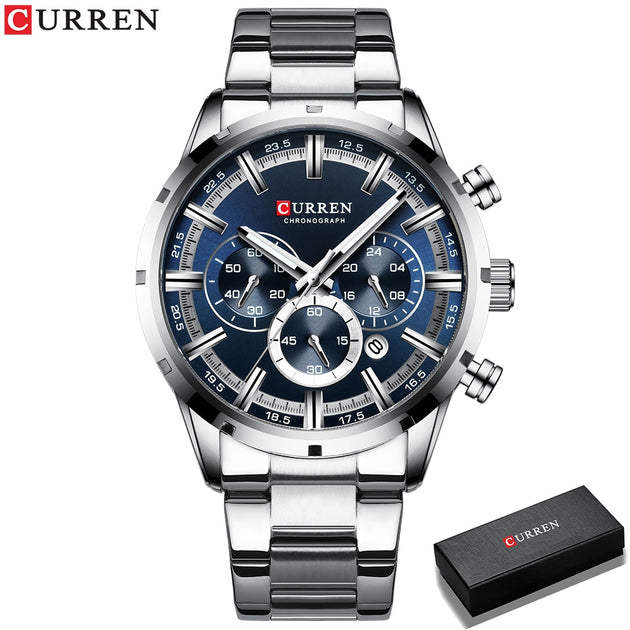 Men's Blue Dial Stainless Steel Watch