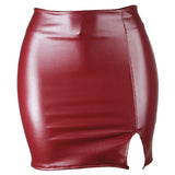 Women's High Waist Split Leather Mini Skirt